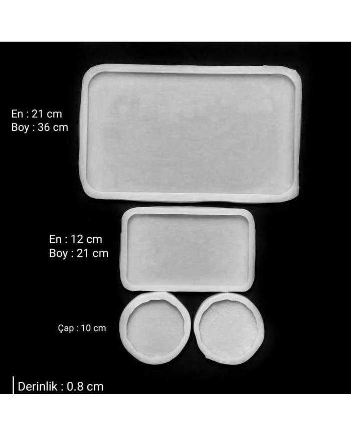 Dikdörtgen Tepsi, Sunum,Bardak Altlığı Seti- Hobi Silikon Kalıbı- Kod: