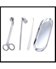 Gümüş Mum Bakım Seti ( Makas,Söndürücü,Raf Plakası,Fitil Çekici)