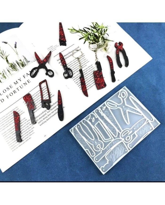 Silikon Makas,Bıçak,Testere Anahtarlık - Hobi Silikon Kalıbı - Kod:466