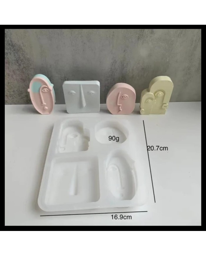 Dörtlü Surat Mum Kalıbı - Hobi Silikon Kalıbı -Kod:488