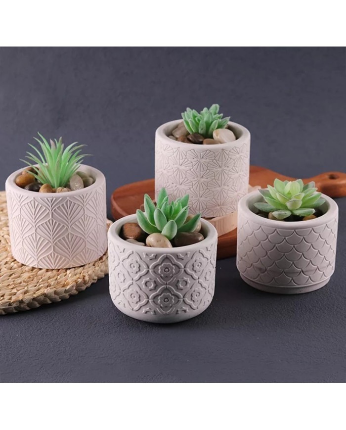 Yaprak Model Yuvarlak Beton Saksı Kalıbı - Hobi Silikon Kalıbı -Kod:1158