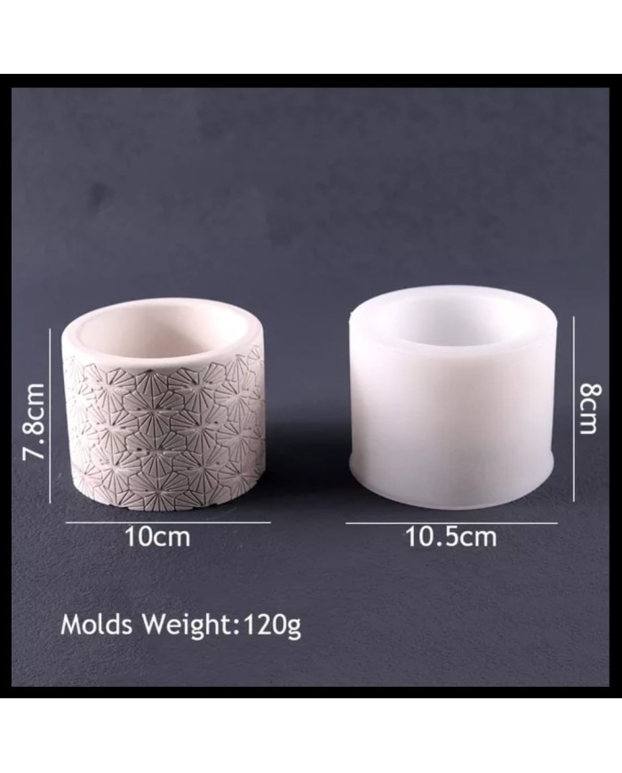 Desenli Model Yuvarlak Beton Saksı Kalıbı - Hobi Silikon Kalıbı -Kod:1160
