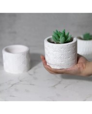 Desenli Model Yuvarlak Beton Saksı Kalıbı - Hobi Silikon Kalıbı -Kod:1160