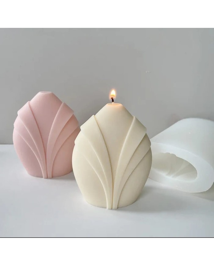 Şeritli Oval Mum Kalıbı - Hobi Silikon Kalıbı -Kod:407