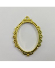 Gold Çerçeve Oval Model Reçine Metal Kolye Ucu