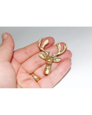 1 Adet -Pirinç Kaplama Vidalı Tepsi - Çekmece Kulpu - Geyik Kafası Model