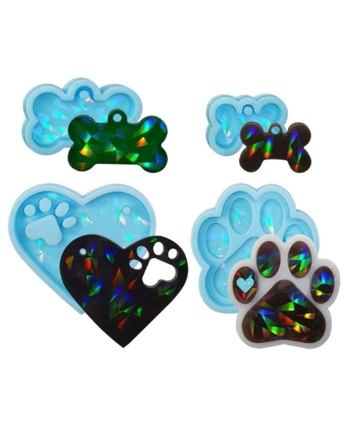 7,6cm x 7,6cm Hologramlı Kedi Ayak İzli Anahtarlık Kalıbı - Kod:526