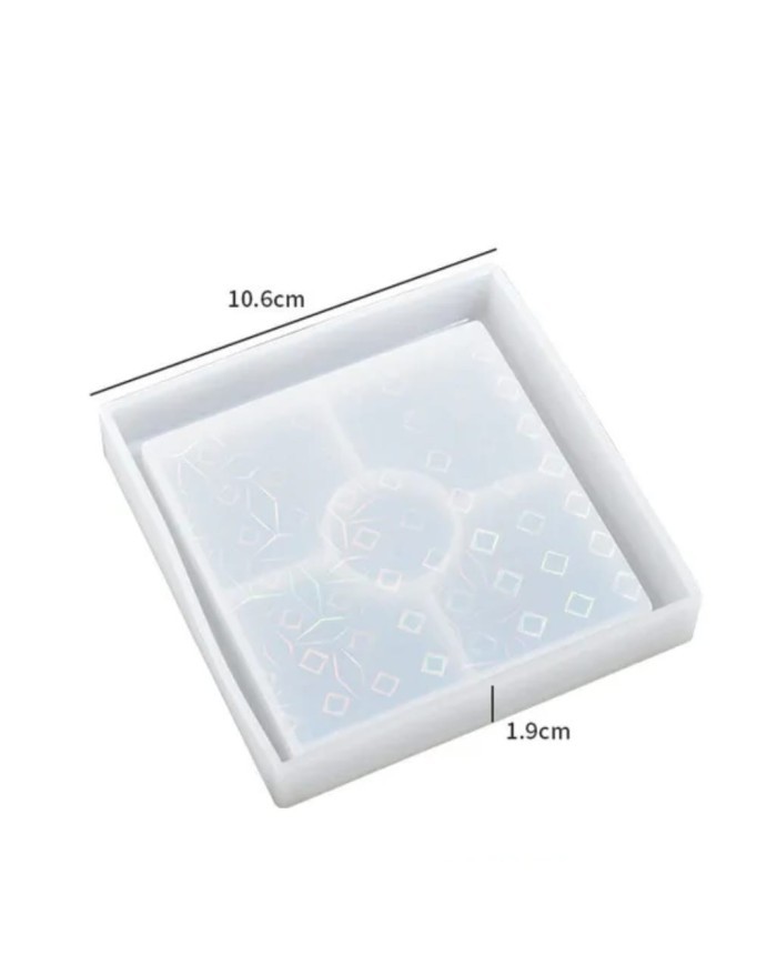 10,6cm x 10,6cm Hologramlı Kare Bardak Altı Kalıbı - Kod:531