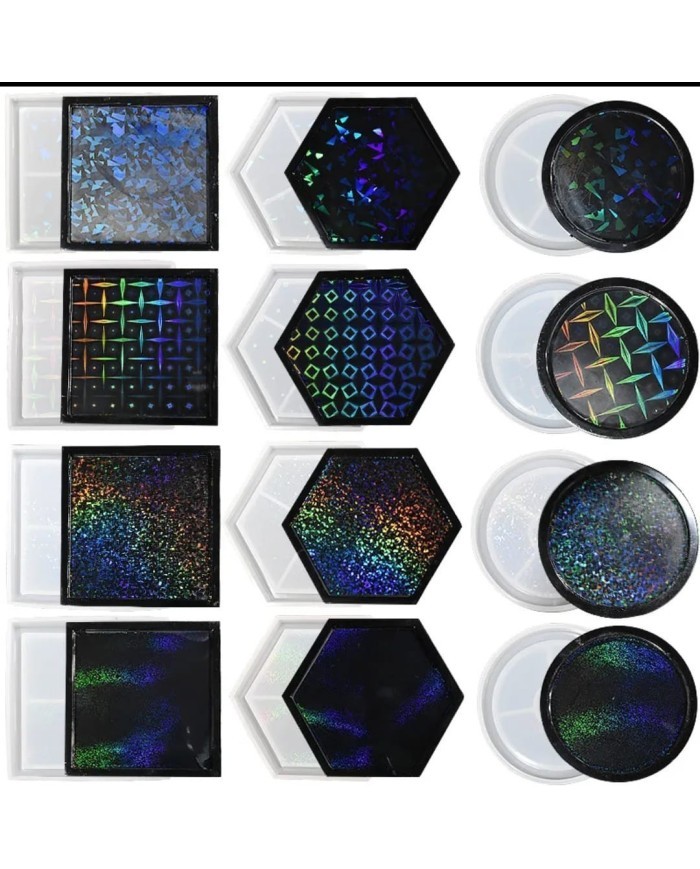 10,6cm x 10,6cm Hologramlı Kare Bardak Altı Kalıbı - Kod:531