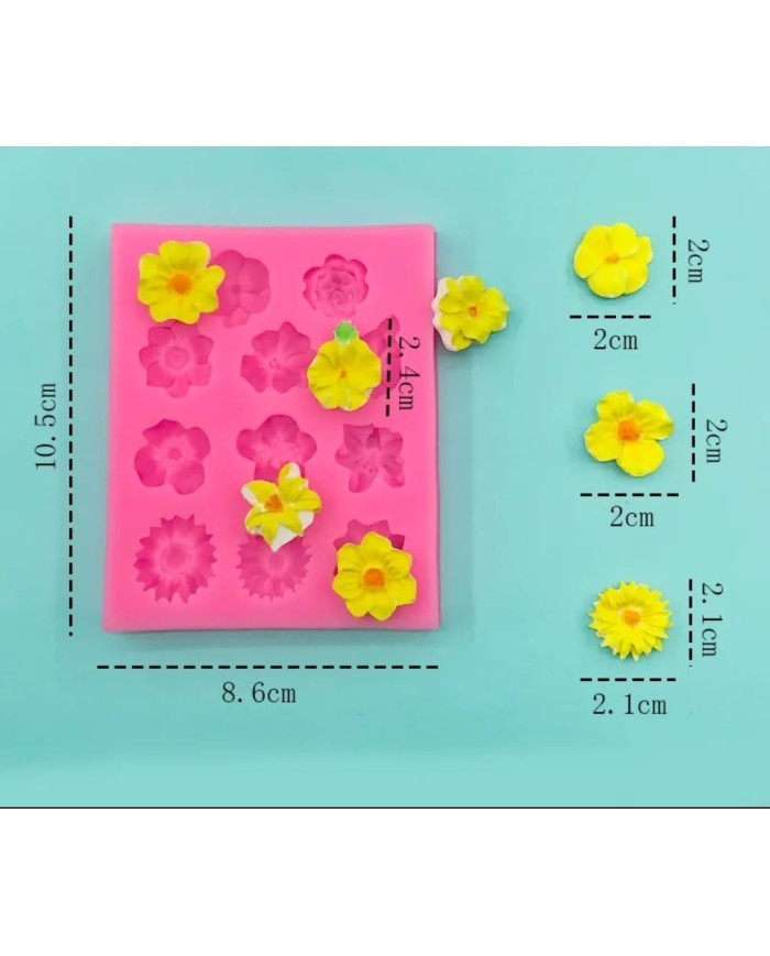 11'li Çiçek Polimer Kil - Mum Silikon Kalıp - Kod:1211