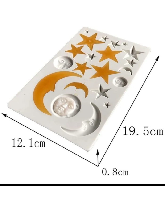 Güneş Ay Yıldız Yüz Polimer Kil - Mum Kalıp - Kod:1216