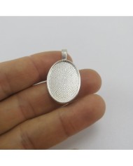 Metal Kolye Ucu - Oval - Gümüş 1 Adet