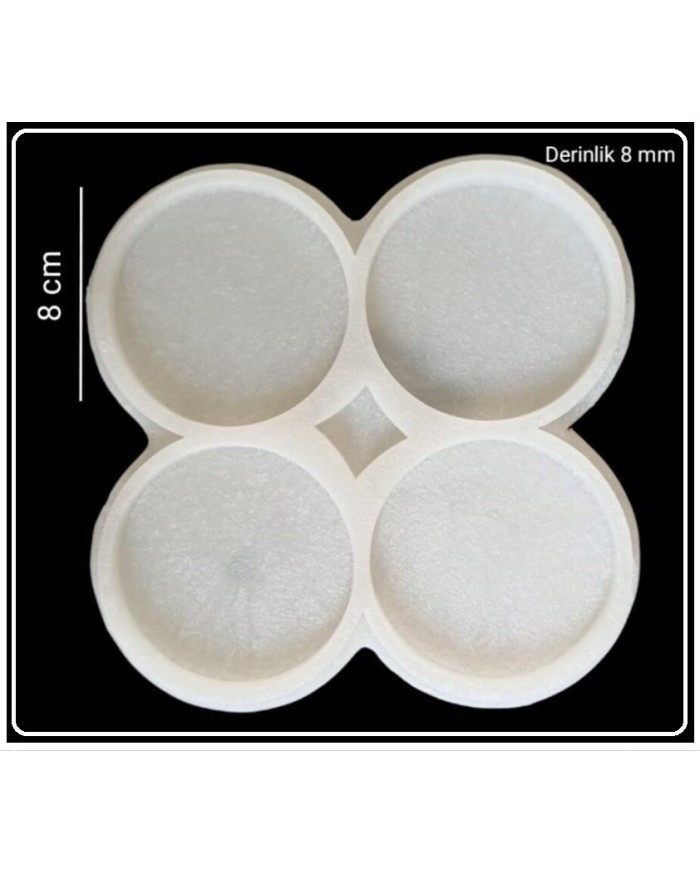 5 Adet 8 cm Dörtlü Yuvarlak Bardak Altı Kalıbı - Hobi Silikon Kalıbı -Kod:Sn26