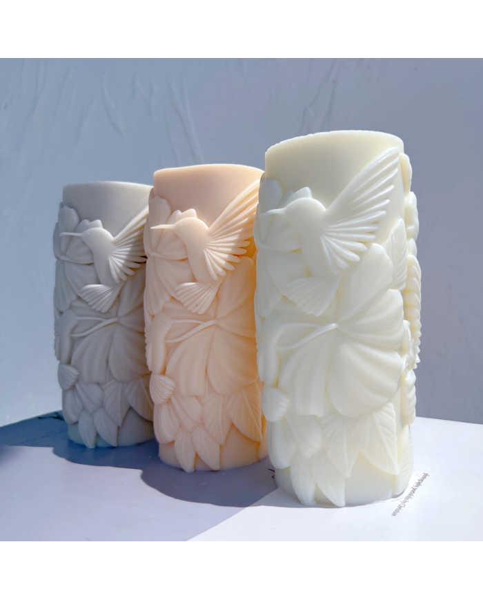 Silindir Çiçekli Kuş Mum Hobi Silikon Kalıbı - Kod: 1149