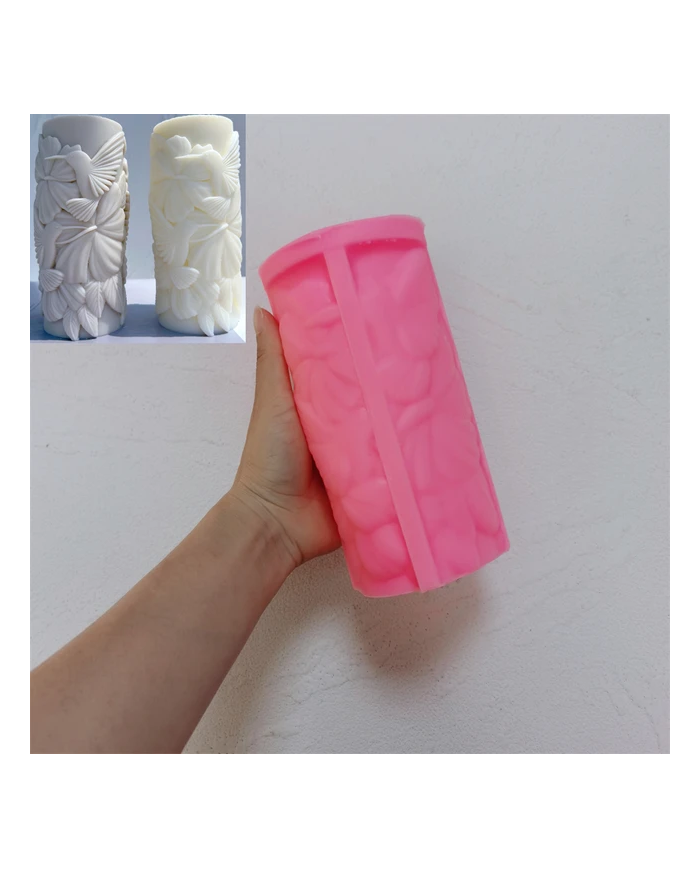 Silindir Çiçekli Kuş Mum Hobi Silikon Kalıbı - Kod: 1149