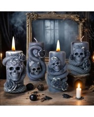 Kafatası ve Yılan Desenli Epoksi Mum ve Beton Kalıbı - Kod: 1186B