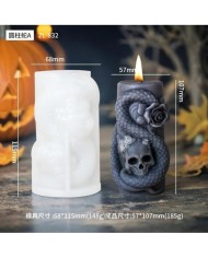 Kafatası ve Yılan Desenli Epoksi Mum ve Beton Kalıbı - Kod: 1186C