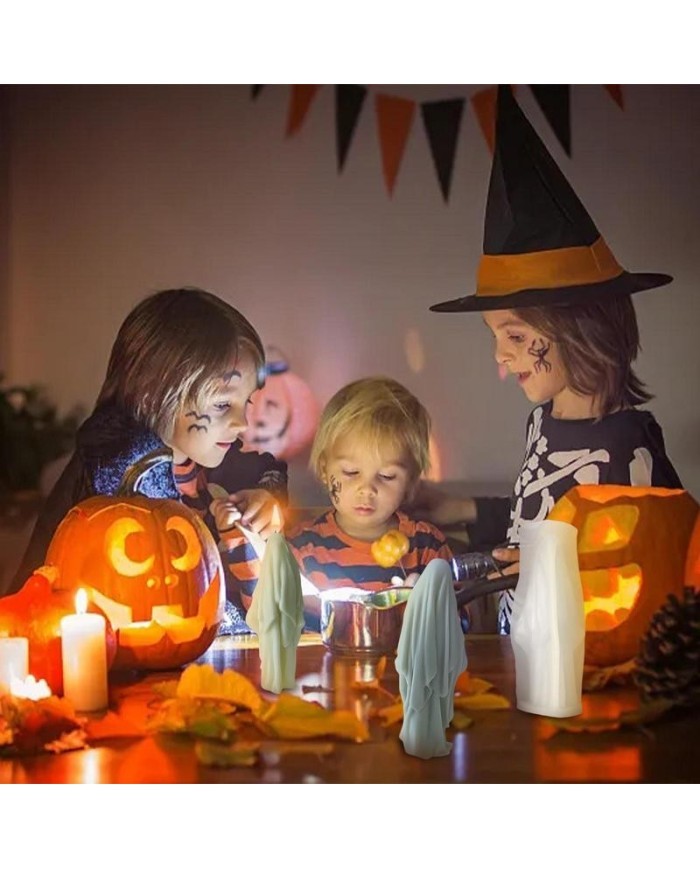 Pelerinli Büyücü Çarşaflı Kadın Cadılar Bayramı Mum Kalıbı - Hobi Silikon Kalıbı -Kod:1218