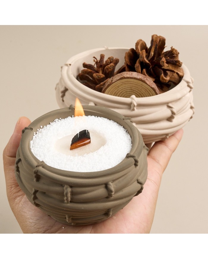 Bambu Desenli Örgü Yuvarlak Beton Saksı Kalıbı - Hobi Silikon Kalıbı -Kod:1092B