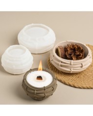 Bambu Desenli Örgü Yuvarlak Beton Saksı Kalıbı - Hobi Silikon Kalıbı -Kod:1092B