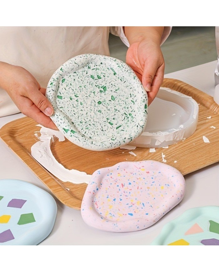 Asimetrik Yuvarlak Tepsi Bardak Altı Reçine Epoksi ve Beton Kalıbı - Kod:1272