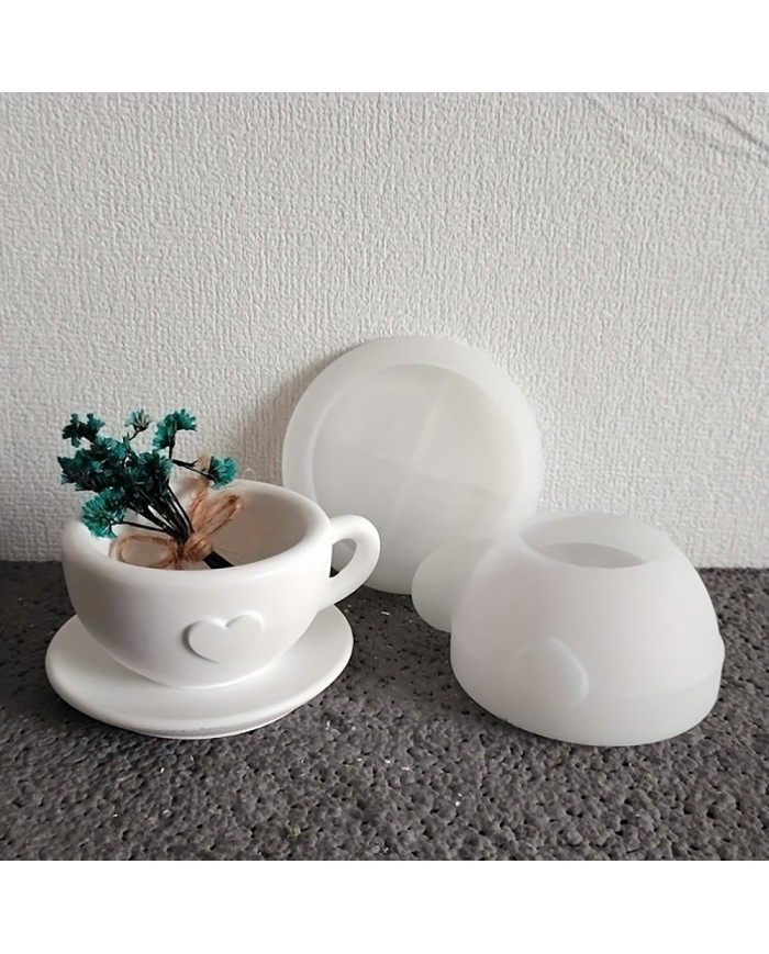 Aşk Kalpli Çay Fincanı- Epoksi ve Beton Kalıbı  -Kod:1273