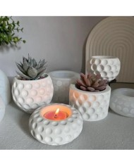 Geometrik Kristal Desenli  Yuvarlak Beton Saksı Kalıbı - Hobi Silikon Kalıbı -Kod: 305