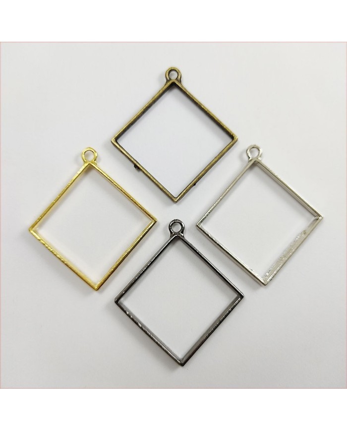Yan Kare Büyük Reçine Metal Kolye Ucu Renk Seçmeli