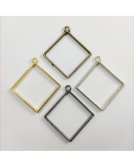 Yan Kare Büyük Reçine Metal Kolye Ucu Renk Seçmeli