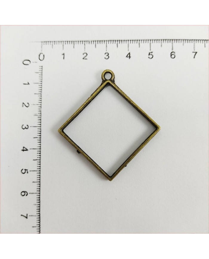 Yan Kare Büyük Reçine Metal Kolye Ucu Renk Seçmeli