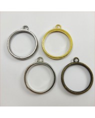 Yuvarlak Üstten Kulplu  Reçine Metal Kolye Ucu - Gümüş