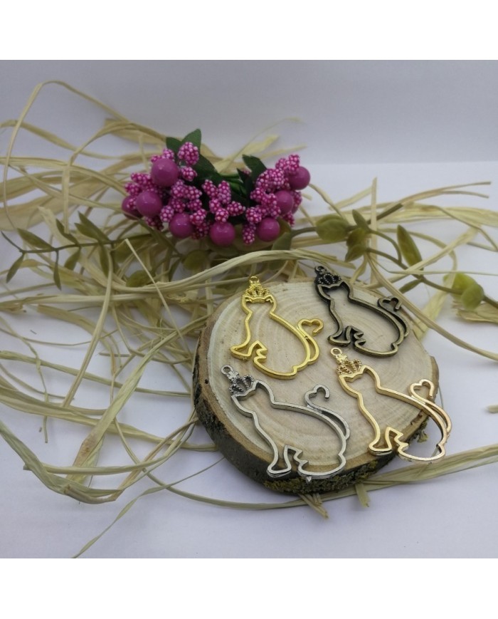 Taşlı Kedi Model Reçine Metal Kolye Ucu Renk Seçmeli