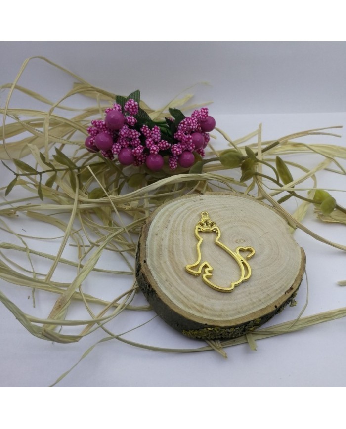 Taşlı Kedi Model Reçine Metal Kolye Ucu Renk Seçmeli