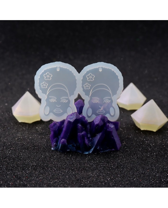 Reçine Epoksi Kalıp - İkili Kolye Küpe Ucu Kadın Motif - 989