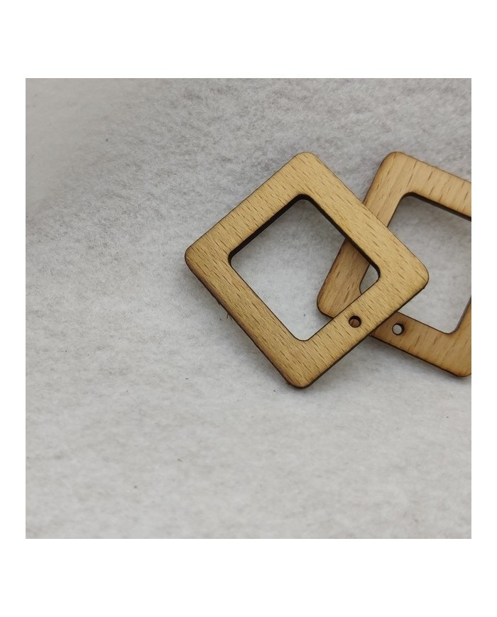 2 Adet - Ahşap Kolye Ucu - Kare